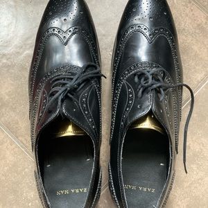 Zara Men’s leather Black Wingtip Derby Shoes